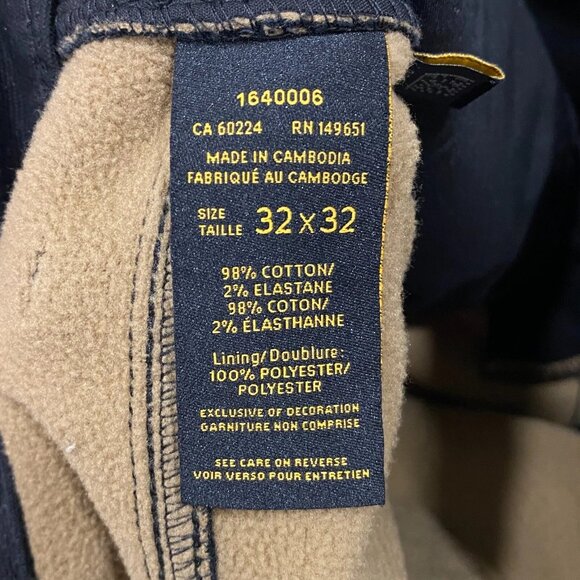 CAT Caterpillar Work Pants Mens 32 x 32 Black Canvas Fleece Lined Insulated - Picture 11 of 12